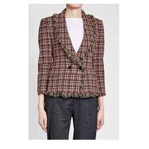 Isabel Marant Etoile Nicole Tweed Fringe Collar Blazer Jacket Double Breasted 6